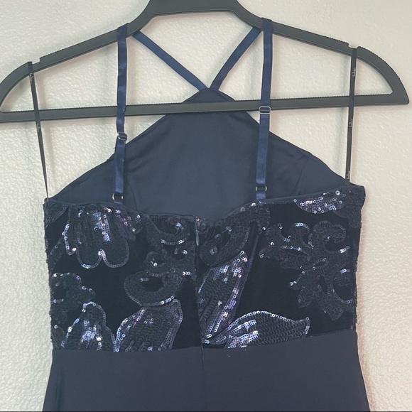 Lulu’s Navy Blue Sequin Halter Skater Mini Dress Size XS - Picture 10 of 14